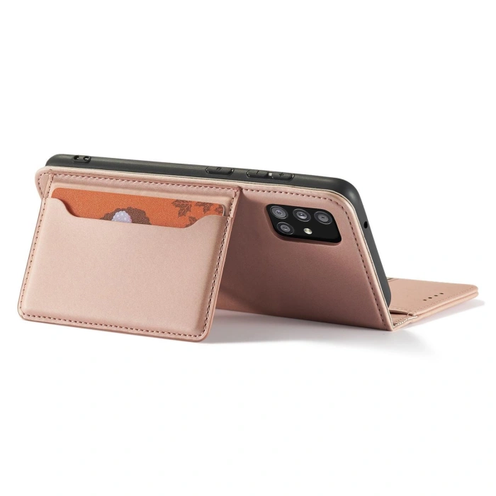 Magnet Card Case etui do Samsung Galaxy A52 5G pokrowiec portfel na karty kartę podstawka różowy