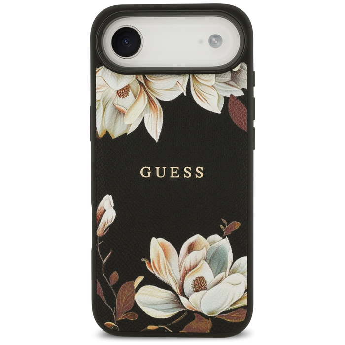 Etui Guess Grained Flowers Classic Logo  MagSafe do iPhone Air czarny