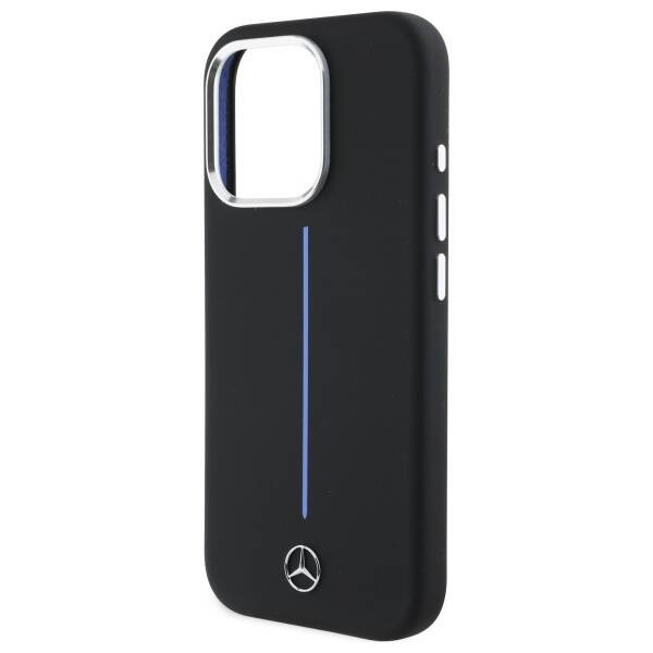 Etui Mercedes iPhone 16 Pro 6.3" czarny/black hardcase Silicone Blue Stripe MagSafe