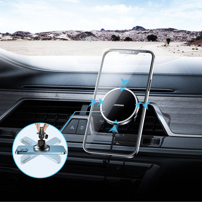 Joyroom samochodowy uchwyt magnetyczny bezprzewodowa indukcyjna ładowarka Qi 15 W (kompatybilna z MagSafe do iPhone) czarny (JR-ZS240)