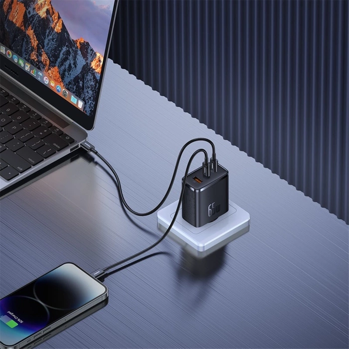Ładowarka sieciowa Baseus OS-Cube Pro 2 x USB-C + USB, 65W (czarna)
