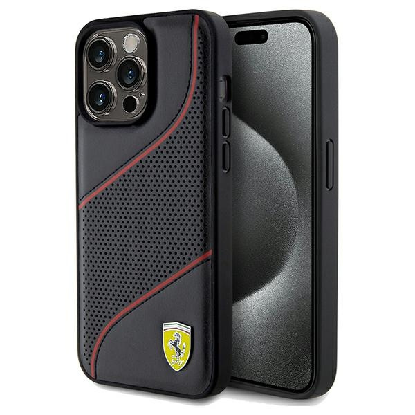 Etui Ferrari FEHCP15XPWAK iPhone 15 Pro Max 6.7" czarny/black hardcase Perforated Waves Metal Logo Case