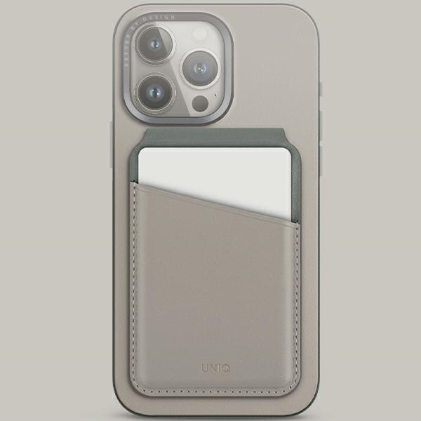 Portfel UNIQ Lyden DS magnetyczny RFID ze stojakiem na telefon - beżowo-zielony