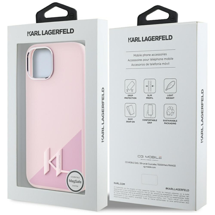 Etui Karl Lagerfeld Silicone Shadow       Metal Initial MagSafe do iPhone 15 różowy