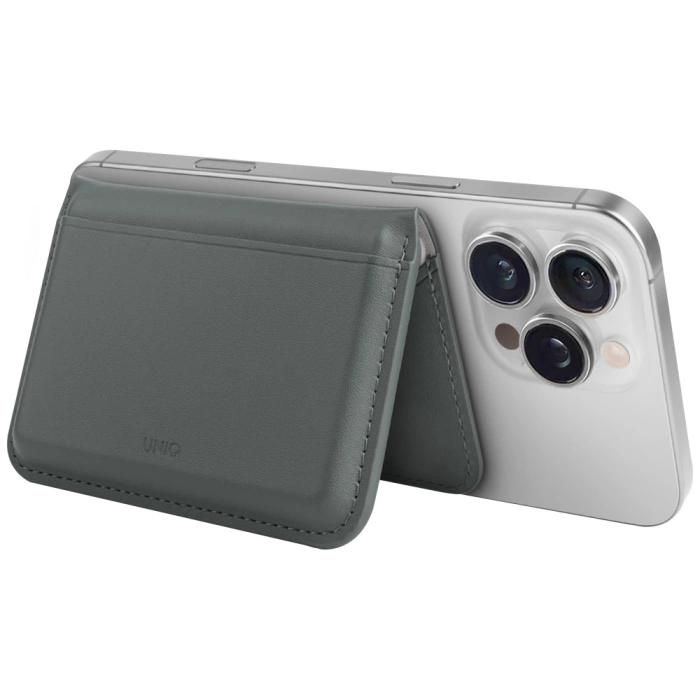 Magnetyczny portfel RFID UNIQ Lyden DS   stojak na telefon zielony