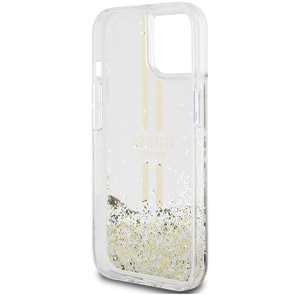 Etui Guess GUHCP15SLFCSEGT iPhone 15 / 14 / 13 6.1" transparent hardcase Liquid Glitter Gold Stripes Case