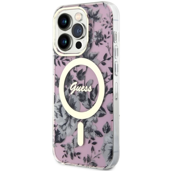 Etui Guess GUHMP14LHCFWSP iPhone 14 Pro 6.1" różowy/pink hardcase Flower MagSafe Case