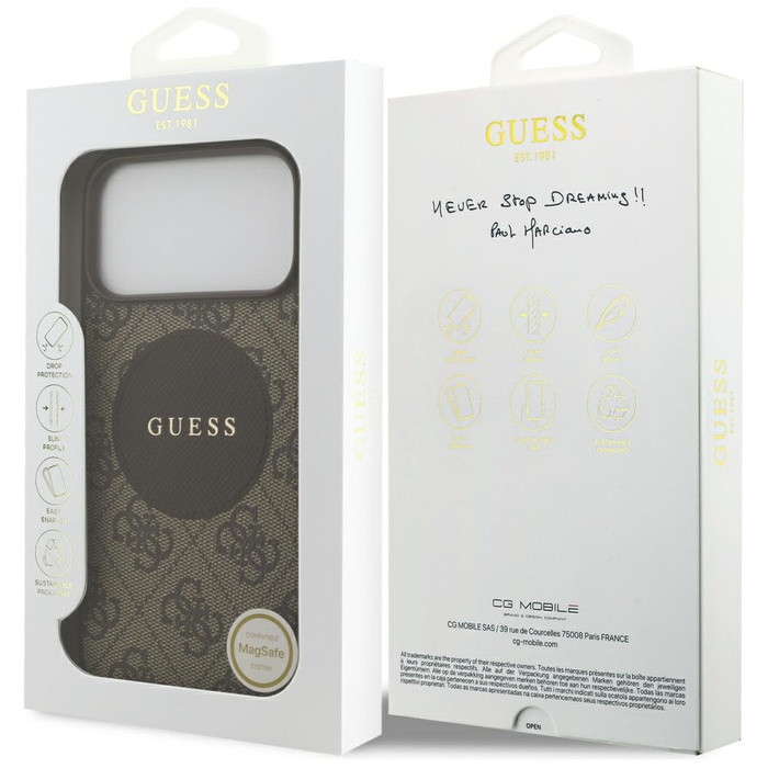 Etui Guess 4G Circle Classic Logo        MagSafe do iPhone 17 Pro Max brązowy