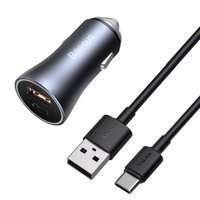 Baseus Golden Contactor Pro szybka ładowarka samochodowa USB Typ C / USB 40 W Power Delivery 3.0 Quick Charge 4+ SCP FCP AFC + kabel USB - USB Typ C szary (TZCCJD-0G)