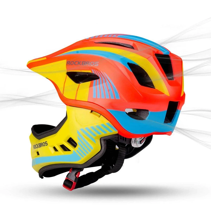 Kask rowerowy dziecięcy z odpinaną szczęką Rockbros TT-32SOYB-M rozmiar M - żółto-pomarańczowy