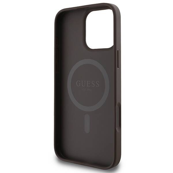Etui Guess iPhone 16 Pro Max brązowy/brown MagSafe 4G Printed Stripes