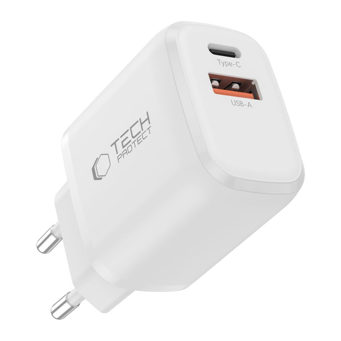 TECH-PROTECT NCA30 2-PORT NETWORK CHARGER PD 30W / QC3.0 + LIGHTNING CABLE WHITE