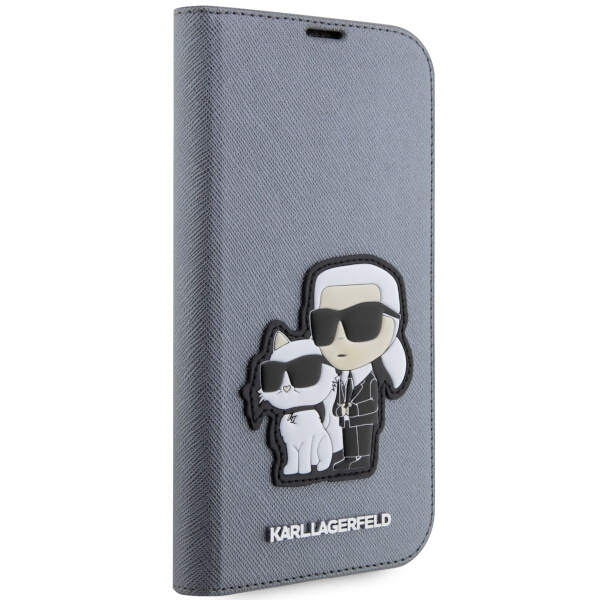 Etui Karl Lagerfeld KLBKP14LSANKCPG iPhone 14 Pro 6.1" bookcase srebrny/silver Saffiano Karl & Choupette Case