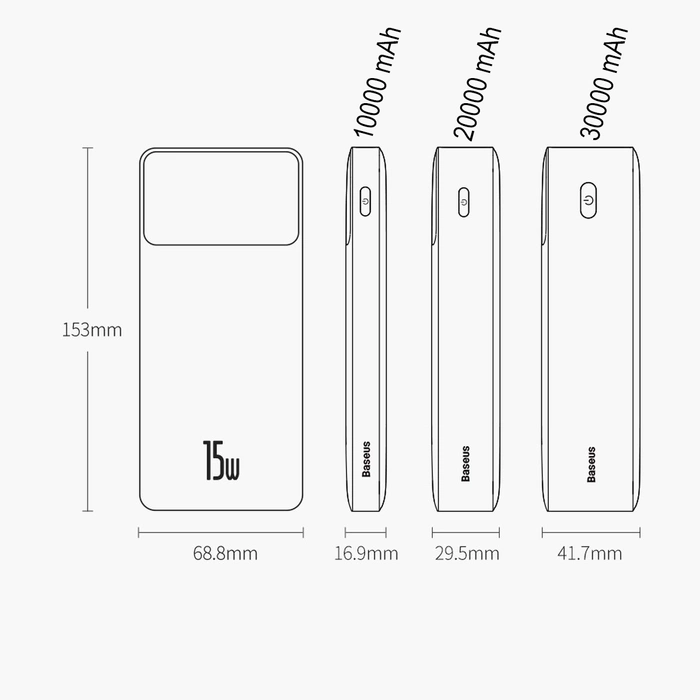 Baseus Bipow powerbank z wyświetlaczem 30000mAh 15W biały (Overseas Edition) + kabel USB-A - Micro USB 0.25m biały (PPBD050202)
