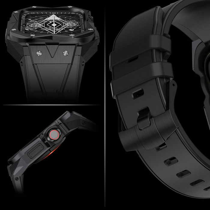 Pasek Kingxbar CYF140 2w1 pasek Apple Watch 8, 7 45  mm z wbudowanym pancernym etui ze stali nierdzewnej srebrny