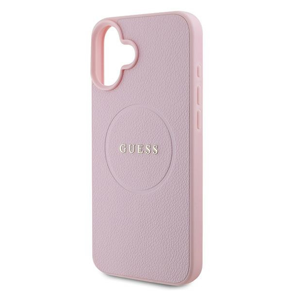 Etui Guess iPhone 16 Plus różowy/pink MagSafe PU Grained Gold Ring