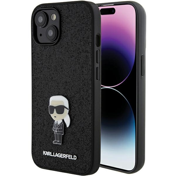 Etui Karl Lagerfeld KLHCP15SGKNPSK iPhone 15 6.1" czarny/black hardcase Fixed Glitter Ikonik Logo Metal Pin