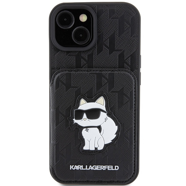 Etui Karl Lagerfeld KLHCP15SSAKCNSCK iPhone 15 6.1" czarny/black hardcase Saffiano Cardslots and Stand Monogram Choupette