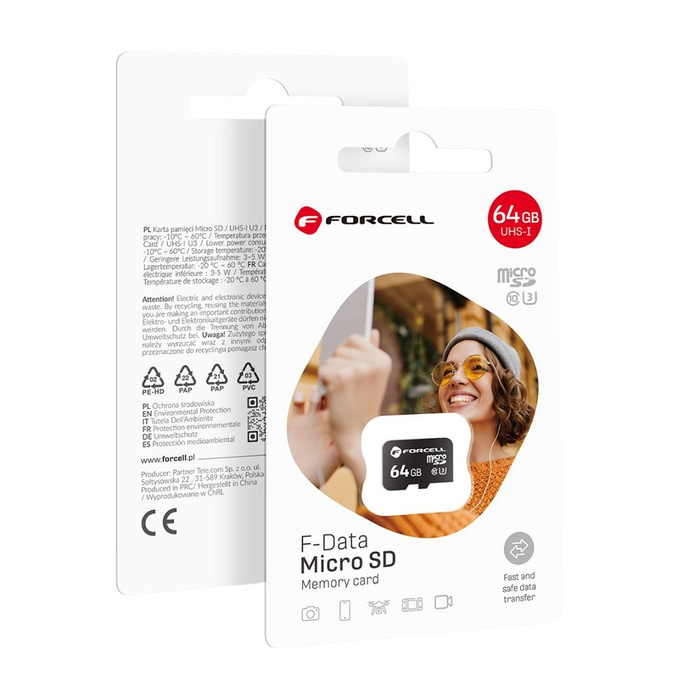 Karta microSD 64GB U3 class 10 Forcell F-Data czerwona