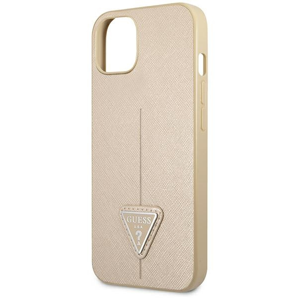 Etui GUESS Apple iPhone 14 Saffiano Triangle Logo Beżowy Hardcase