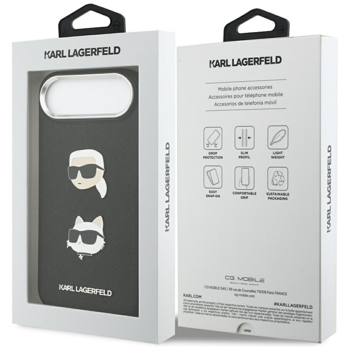 Etui Karl Lagerfeld FW Grained Karl &    Choupette Heads Pins & Logo do iPhone Air czarny
