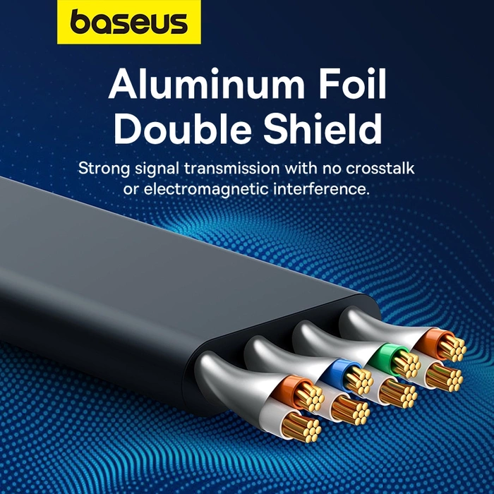 Płaski kabel sieciowy Baseus Ethernet RJ45, Gigabit, Cat.7, 0,5m (czarny)