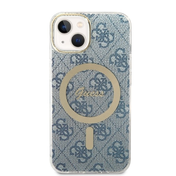 Zestaw Etui Guess Case+ Charger iPhone 14 Plus 6,7" niebieski/blue hard case 4G Print MagSafe
