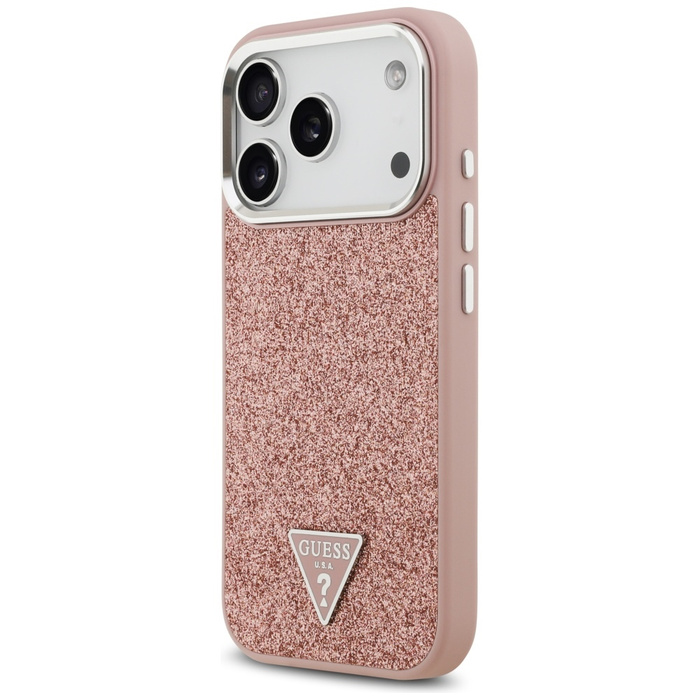 Etui Guess Glitter Triangle Logo MagSafe do iPhone 17 Pro różowy