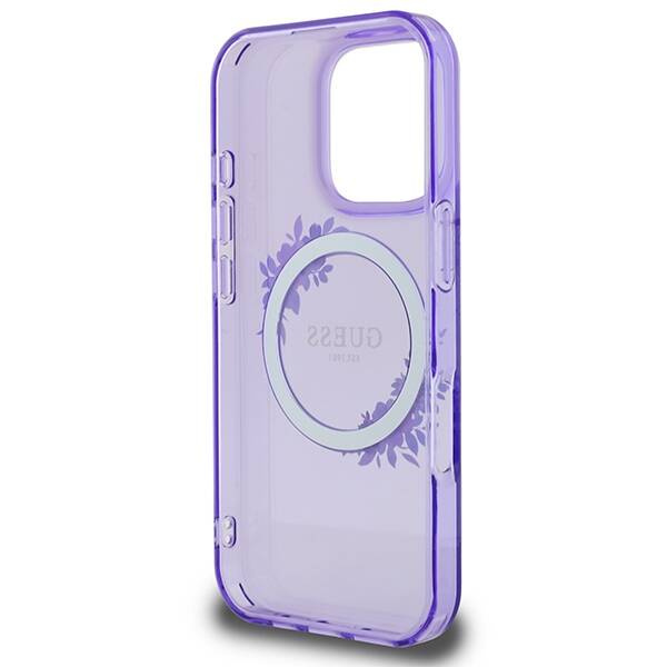 Etui Guess iPhone 16 Pro 6.3" purpurowy/purple hardcase IML Flowers Wreath MagSafe