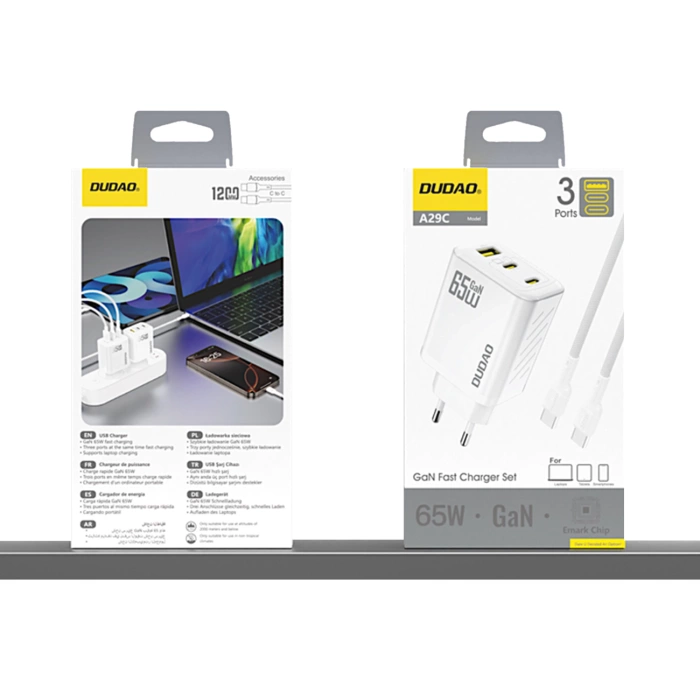 Ładowarka sieciowa Dudao A29C 65W GaN + kabel USB-C - biała