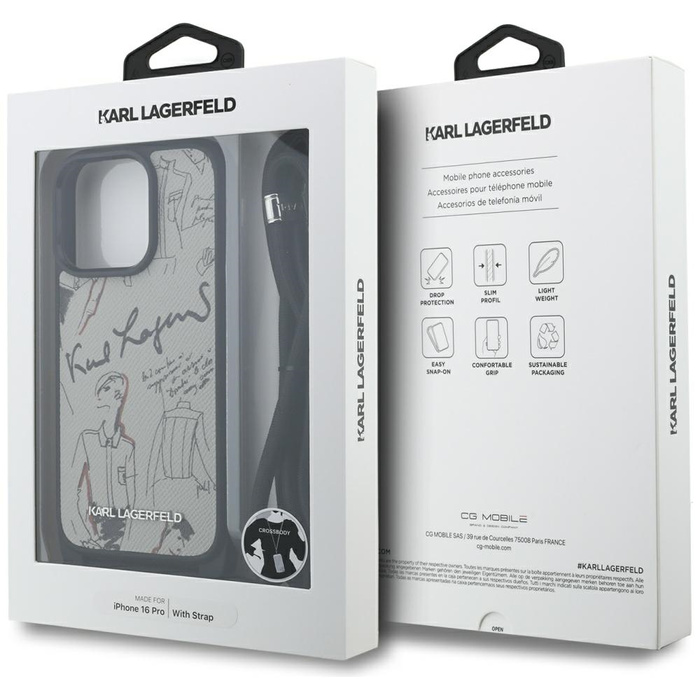 Etui Karl Lagerfeld iPhone 16 Pro Crossbody Grained Pattern & Logo Szary
