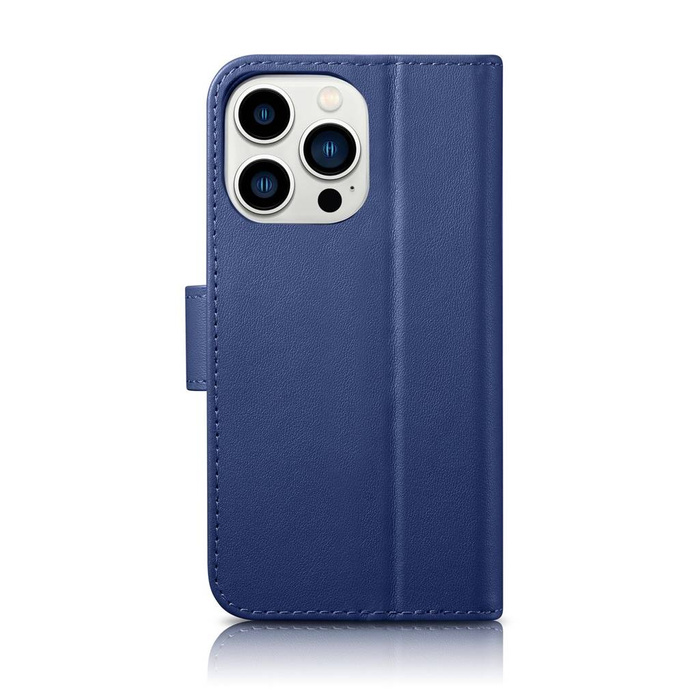 iCarer Wallet Case 2in1 etui iPhone 14 Pro skórzany pokrowiec z klapką Anti-RFID niebieski (WMI14220726-BU)