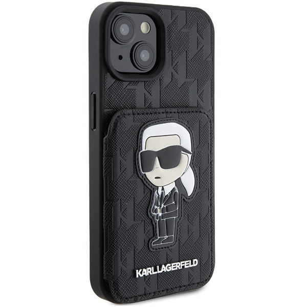 Etui Karl Lagerfeld KLHCP15SSAKKNSCK iPhone 15 6.1" czarny/black hardcase Saffiano Cardslots and Stand Monogram Ikonik Patch