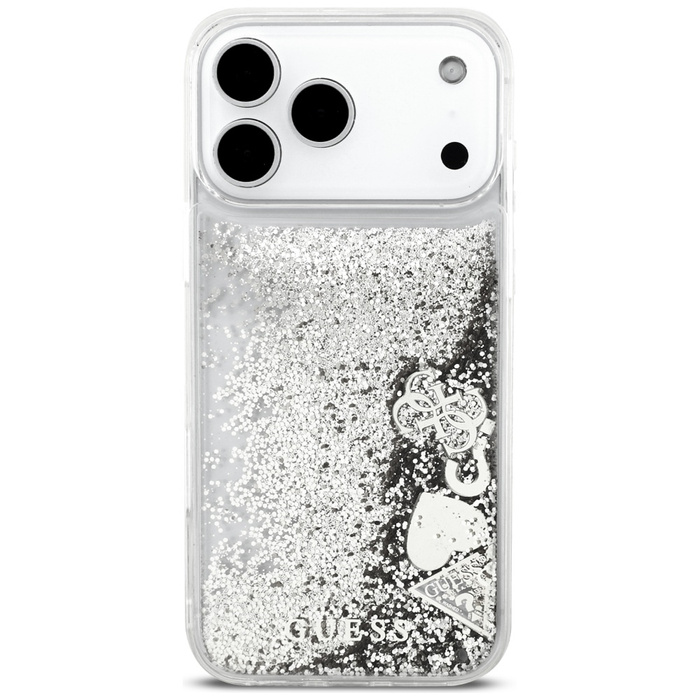 Etui Guess Liq. Glitter Charms do iPhone 17 Pro srebrny