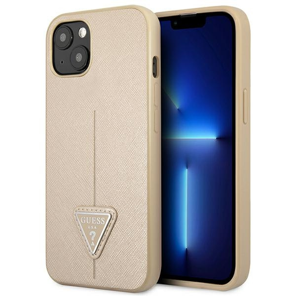 Etui GUESS Apple iPhone 14 Saffiano Triangle Logo Beżowy Hardcase