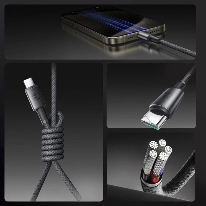 Kabel Joyroom S-A50 Unlimited Series 60W USB-C - USB-C z organizerem magnetycznym 1,2m - szary