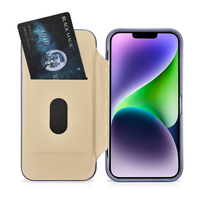 iCarer CE Premium Leather Folio Case skórzane etui iPhone 14 Plus z klapką magnetyczne MagSafe jasnofioletowy (WMI14220715-LP)