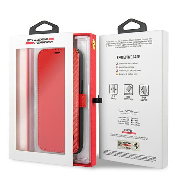 Etui FERRARI Apple iPhone 13 13 Pro Book On Track Carbon Stripe Czerwony Case