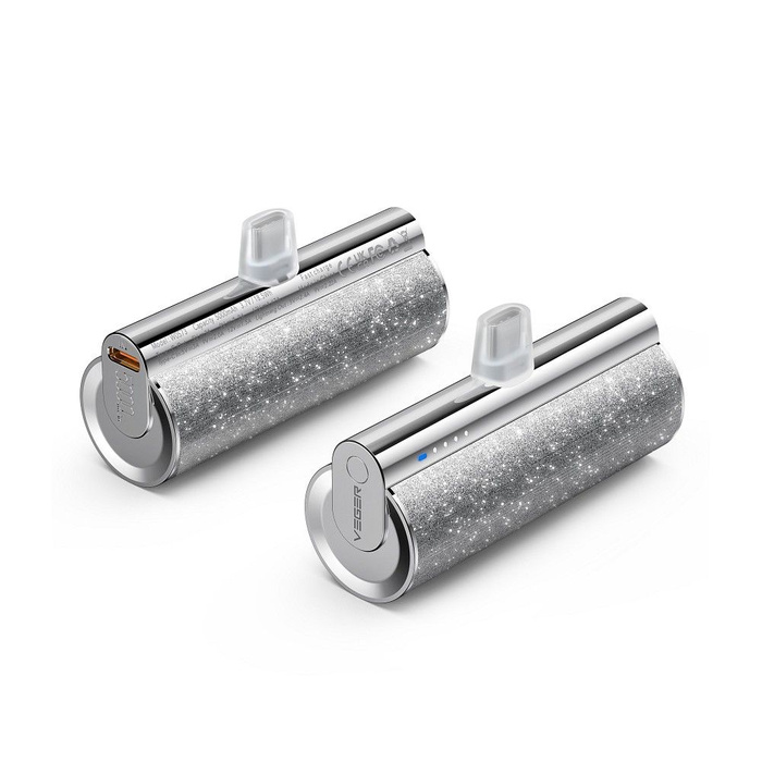 VEGER powerbank 5000 mAh z wbudowanym złączem Typ C PD QC3.0 2,4A 12W PlugOn (W0573) srebrny