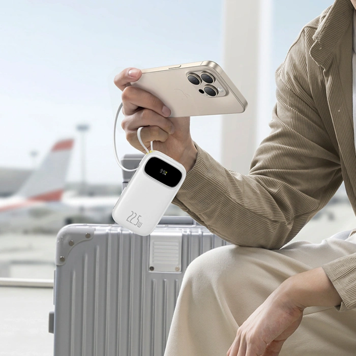 Powerbank Baseus EnerFill FC31 10000mAh 22.5W z wyświetlaczem cyfrowym z 2 wbudowanymi kablami - biały