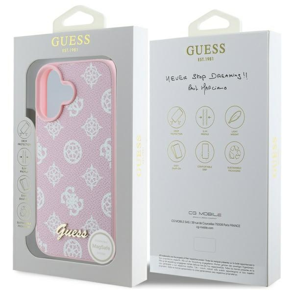 Etui Guess iPhone 16 różowy/pink HC MagSafe PU Peony Script
