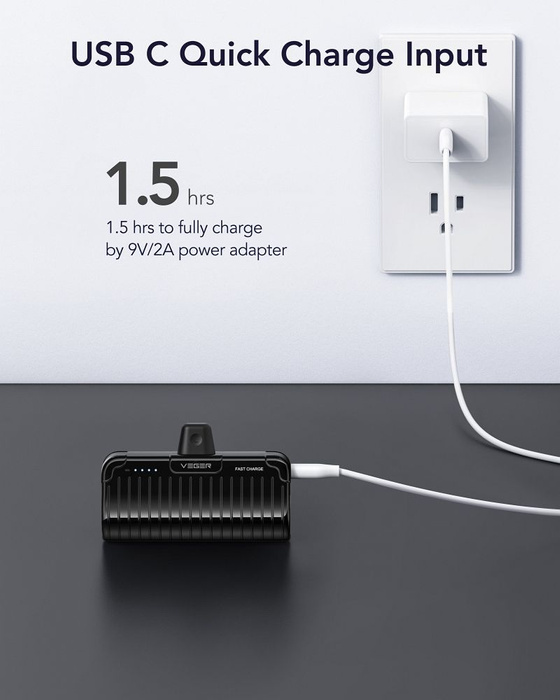 VEGER powerbank 5000 mAh z wbudowanym złączem Lightning PlugOn PD QC3.0 2,4A 20W W0558P czarny