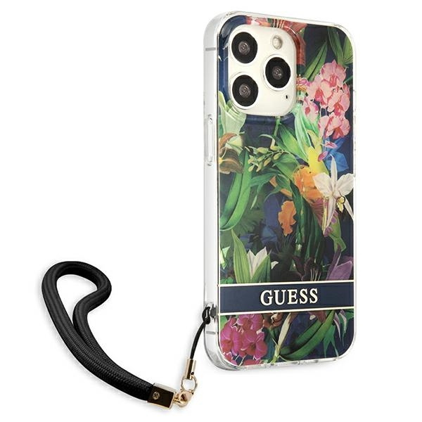 Etui GUESS Apple iPhone 13 13 Pro Flower Strap Niebieski Hardcase