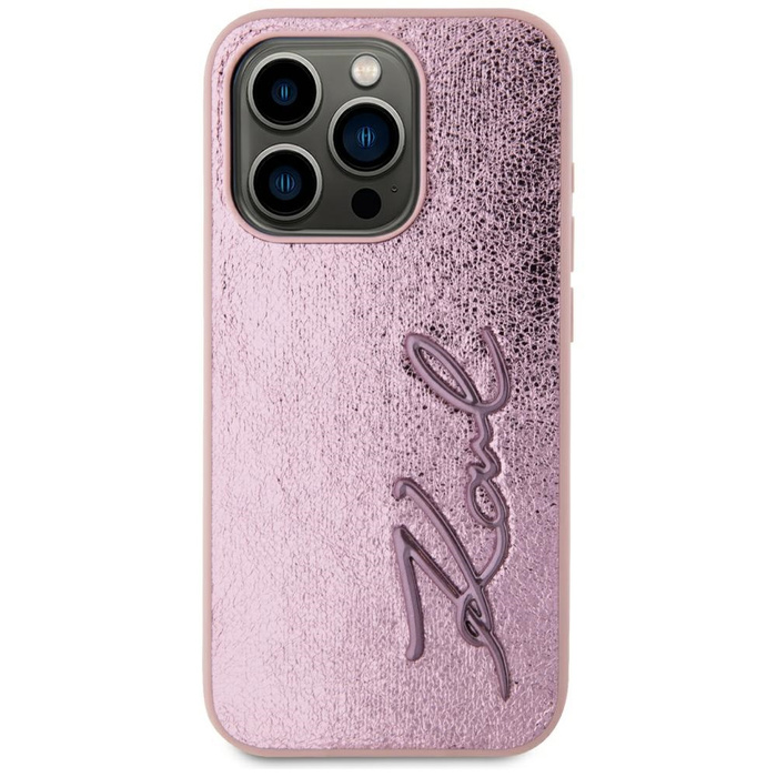 Etui Karl Lagerfeld Wrinkled Metal       Signature do iPhone 15 Pro różowy