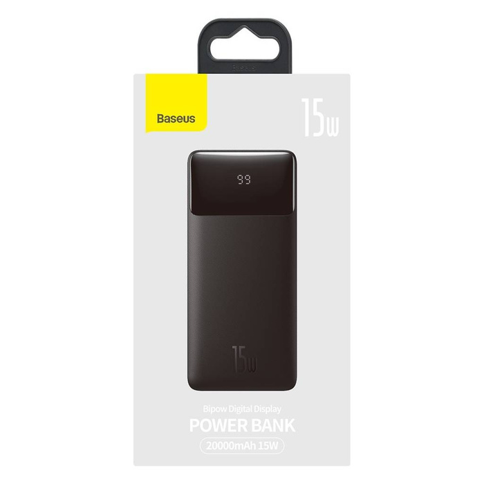 [PO ZWROCIE] Baseus Bipow powerbank z szybkim ładowaniem 20000mAh 15W czarny (Overseas Edition) + kabel USB-A - Micro USB 0.25m czarny (PPBD050101)