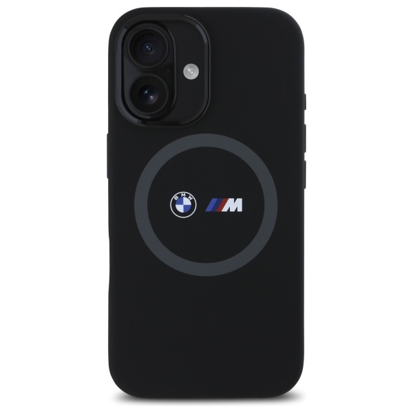 Etui BMW iPhone 16 czarny/black hardcase M Silicone Printed Ring MagSafe