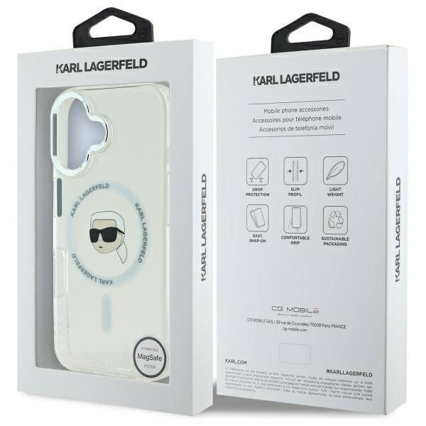 Etui Karl Lagerfeld iPhone 16 6.1" biały/white hardcase IML Metal Karl Head MagSafe