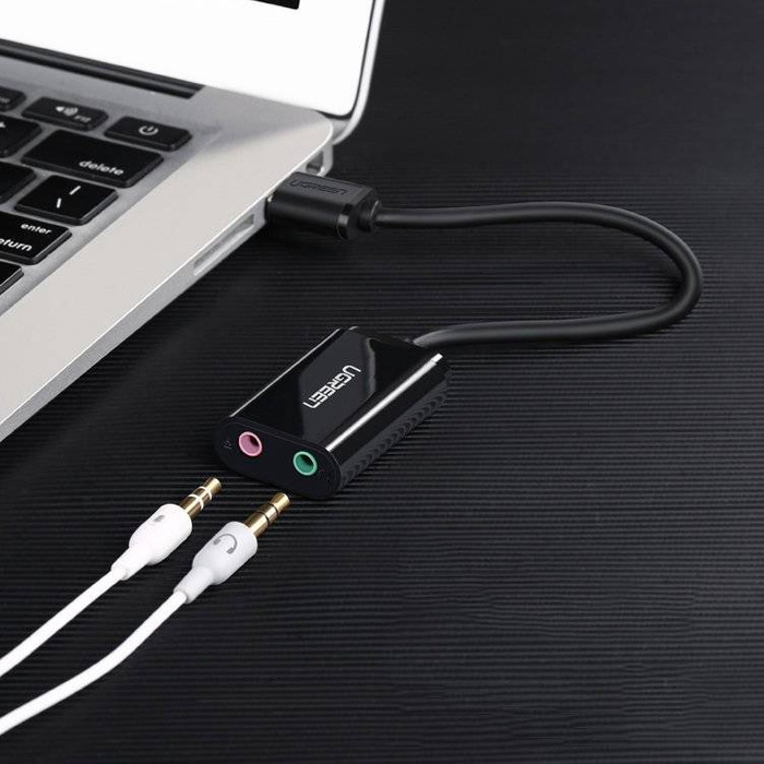 Ugreen zewnętrzna karta dźwiękowa muzyczna adapter USB - 3,5 mm mini jack 15 cm biały (US205 30143)