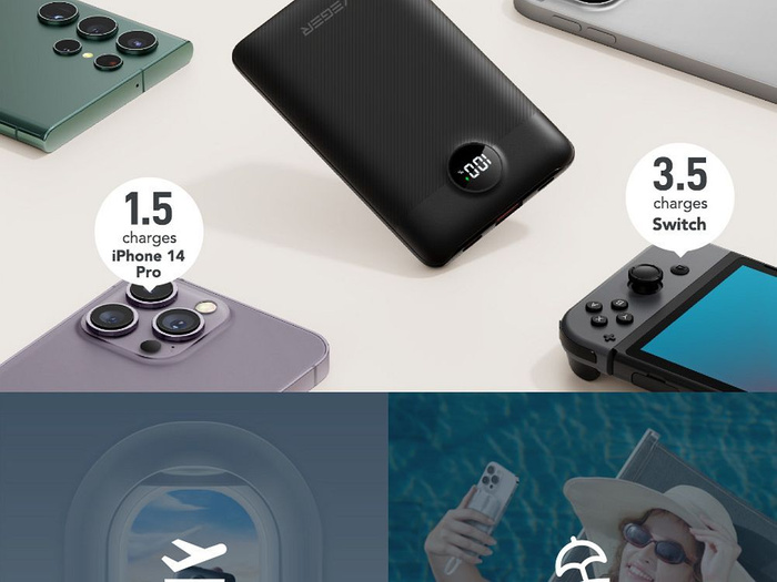 VEGER powerbank 10000 mAh z wbudowanymi kablami Typ C / Lightning PD QC3.0 2A 22,5W C11 (W1170) czarny