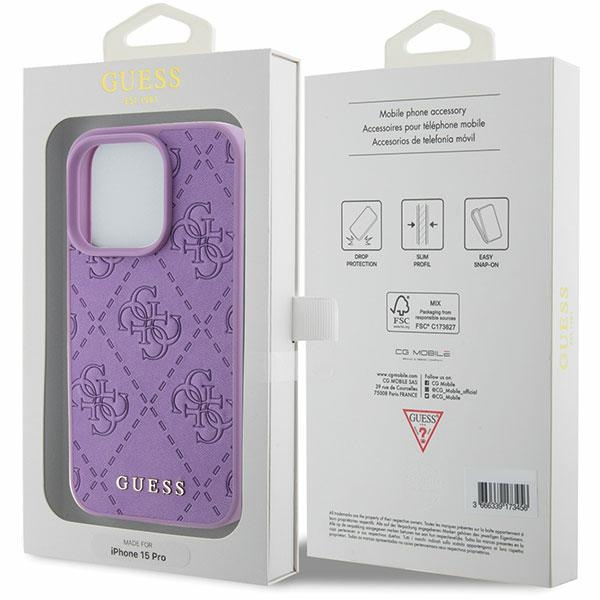 Etui Guess GUHCP15LP4EPMU iPhone 15 Pro 6.1" fioletowy/light purple hardcase Leather 4G Stamped Case